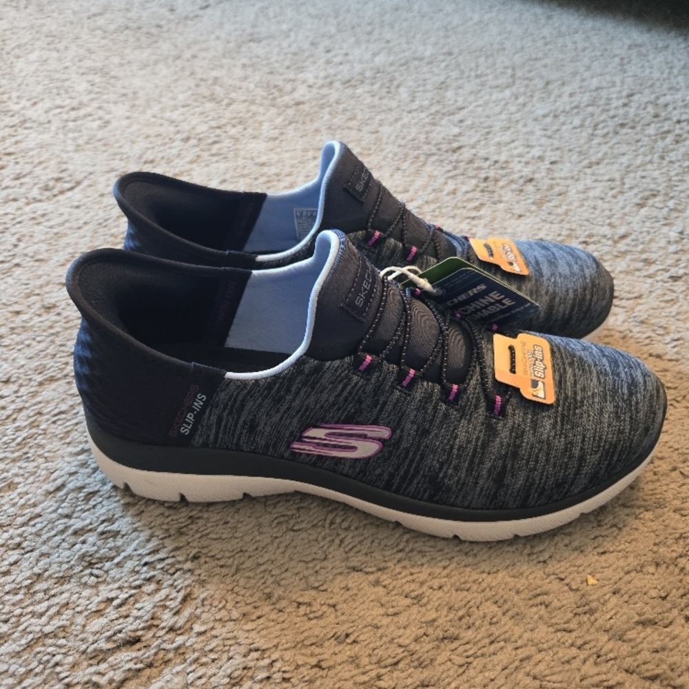 Skechers Gray and Purple Slip-On Sneakers